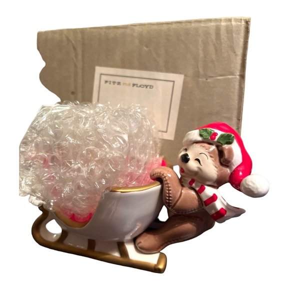 Fitz and Floyd Other - Vtg FITZ AND FLOYD Christmas Teddy Bear Sleigh Candle Holder Dish 27/52 Japan